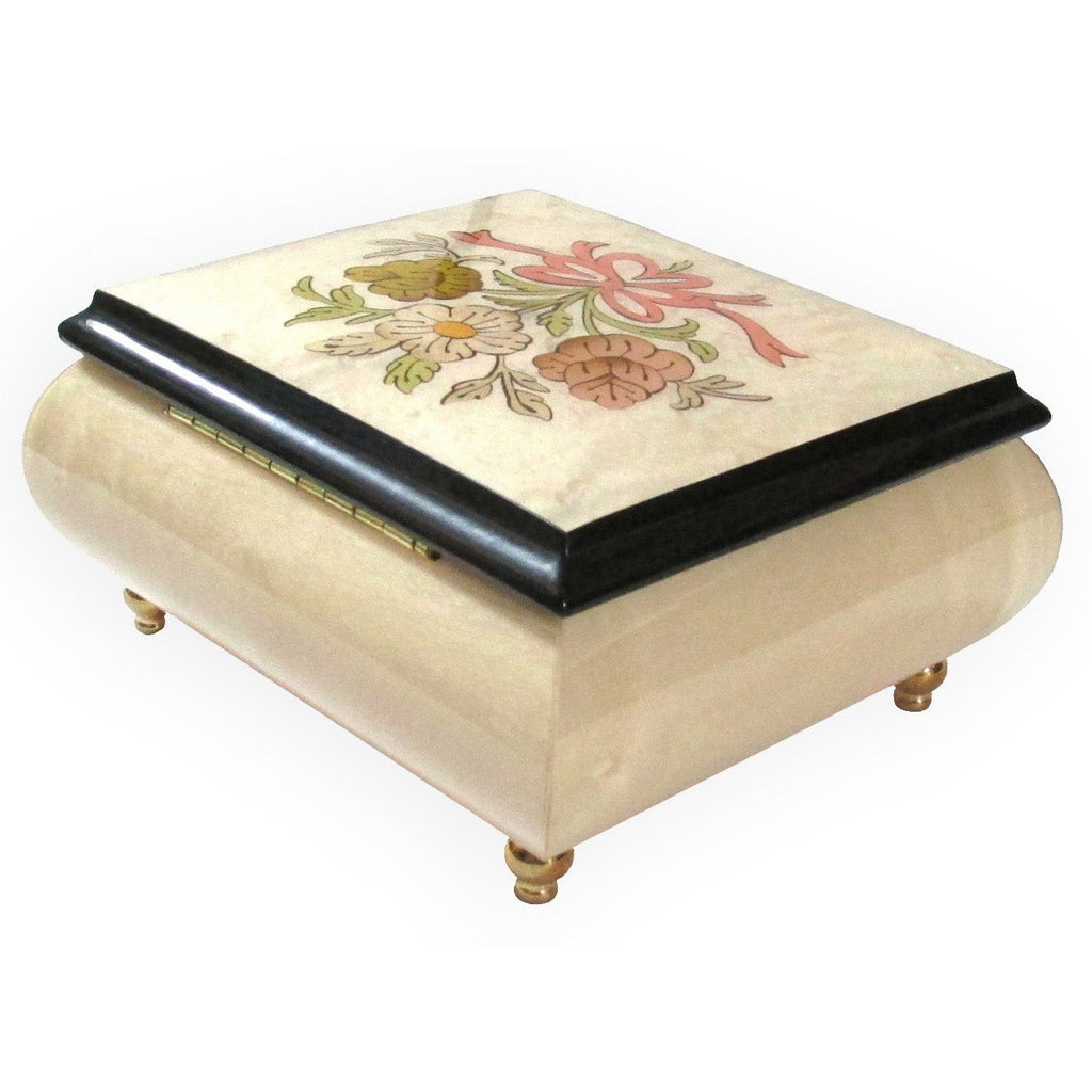 Italian Music Box, ", Floral Ribbon Inlay, Cream