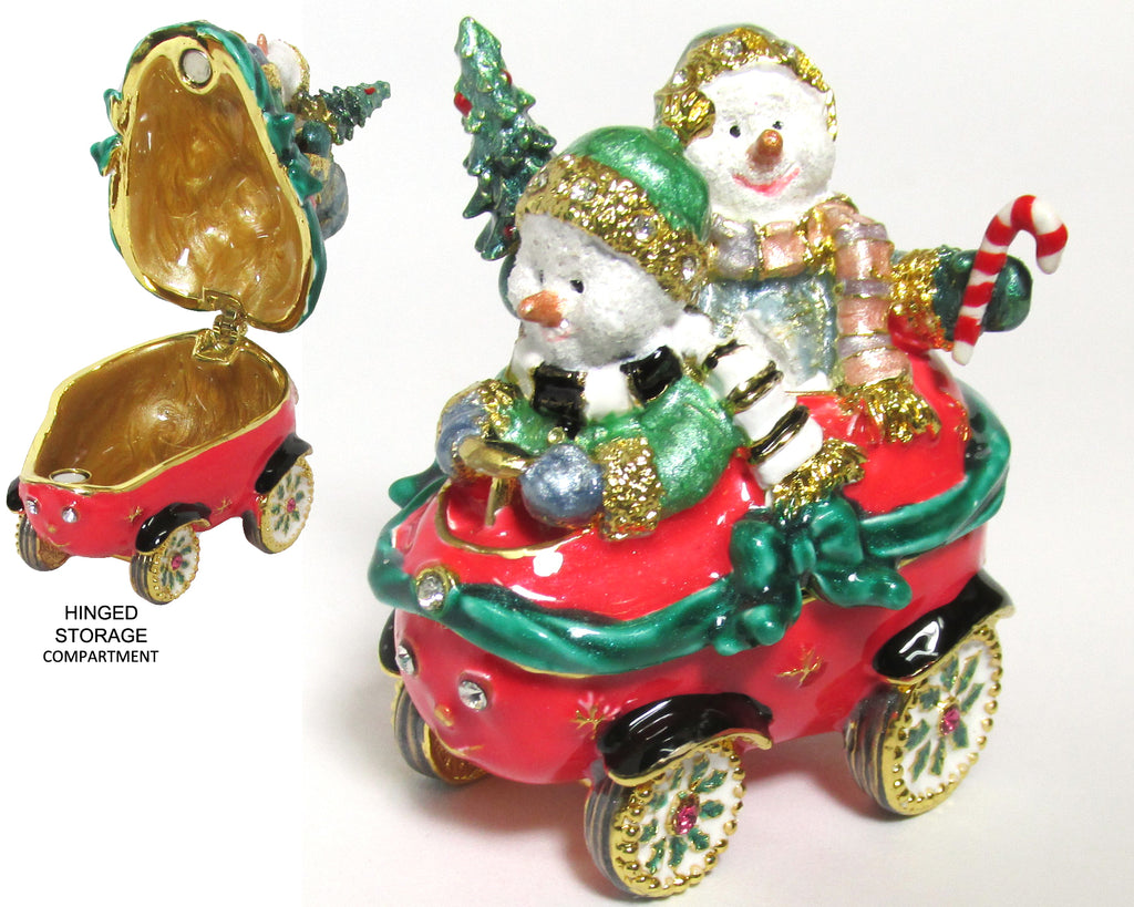 RUCINNI Snowmen Car Jeweled Trinket Box