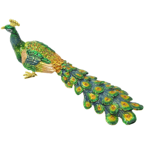 Poised Peacock Jeweled Decorative Covered Box