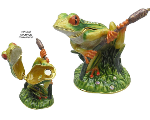 RUCINNI Frog Typha Stalk Jeweled Trinket Box