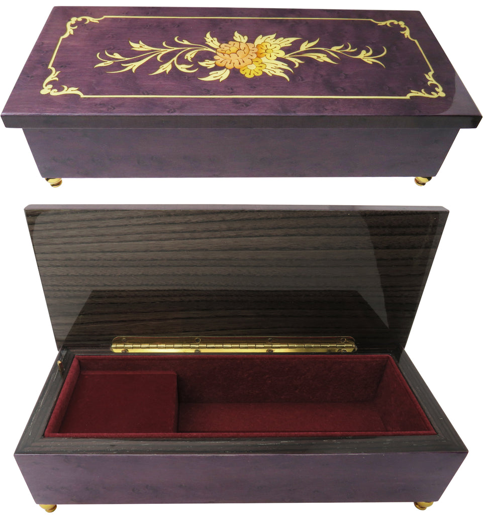Italian Music Box, 8.5", Purple, Floral Inlay